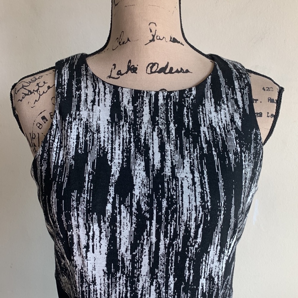 Cache Sleeveless Black White Shift Dress Sz 8 - Picture 4 of 11